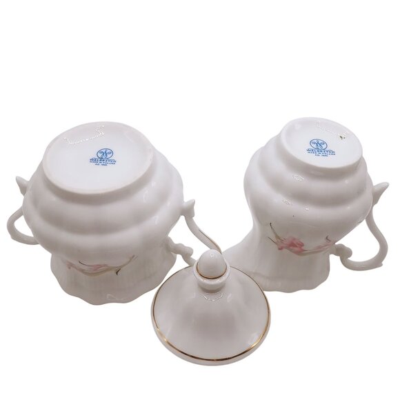Walbrzych Poland Sugar Bowl Creamer Set Porcelain Gold Trim Floral Design VTG - Picture 7 of 12